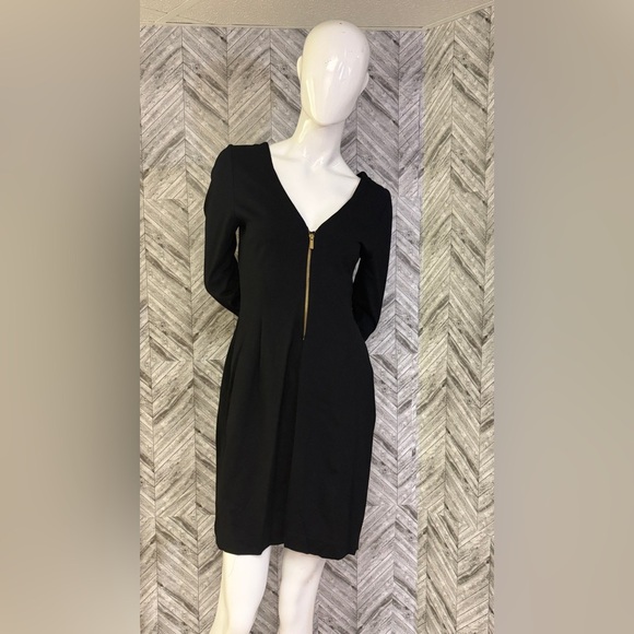 Banana Republic Elegant Black Long Sleeve Dress with Gold Zipper, size 10 - Picture 1 of 10